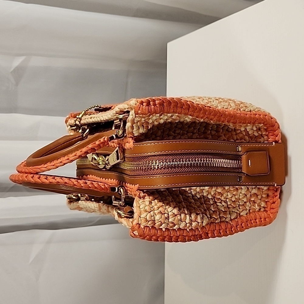 Coach Orange and Cream Woven Straw Tote - Picture 6 of 16